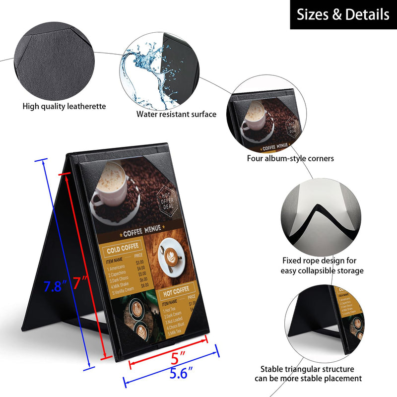 Leather Table Tent Leather Menu Holder Sign Display Black Menu Covers for Cafes Bars or Restaurant for 5×7 inch Menus (1 Pack/5×7 inch) 1 pack/5×7 inch