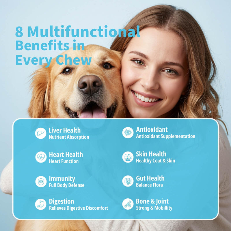 8 in 1 Dog Multivitamins Chewable - Glucosamine for Hip & Joint, Probiotics, Omega 3 for Skin & Coat - Soft Chews Supplement for Puppy & Senior Dogs All Breeds, Chicken Flavor 90 Count