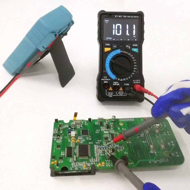 Auto Ranging Digital Multimeter TRMS 6000 with Battery Alligator Clips Test Leads AC/DC Voltage/Account,Voltage Alert, Amp/Ohm/Volt Multi Tester/Diode (ZT-M1) ET826
