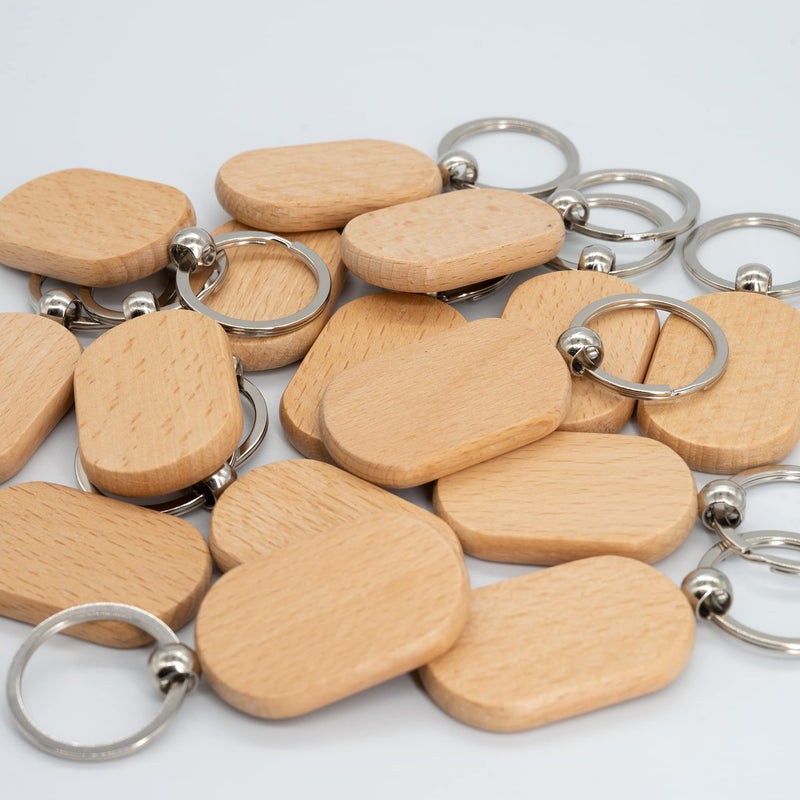 TFoRibbon Blank Wooden Key Tag Key Chain Rectangle Wood Engraving Blanks 20 Pack