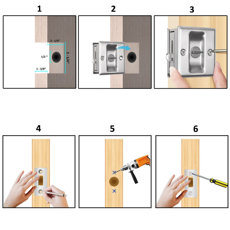 Eco-Fused Pocket Sliding Door Lock - Brushed Nickel Privacy Door Pull with Lock - Reversible - Compatible with Most Doors - Easy Grip - Doors with Thickness 1-3/8” (3.49 cm) 2x Brushed Nickle - Sliding Door Lock