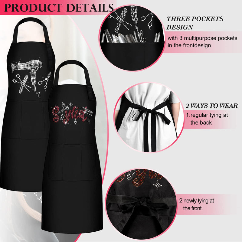 Coume 2 Pcs Hair Stylist Apron Hairstylist Salon Apron with Rhinestone Tools 3 Pockets Waterproof Hairdresser Barber Apron Trendy and Simple Style Pink