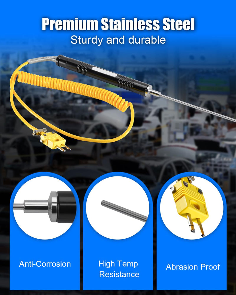 K-Type Thermocouple Digital Thermometer High Temperature Stainless Steel Insertion Probe Type K, 6in -328 to 1292°F