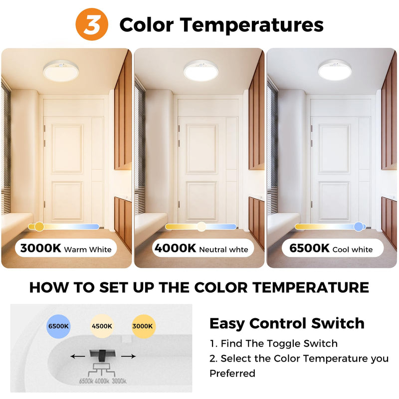 Slochi 2Pack Motion Sensor Ceiling Light Wired, 3000K/4000K/6500K Motion Sensor Light Indoor, 15W 1500LM 7 In Closet Lights Motion Sensored with Timer, Flush Mount Light for Hallway Wall Pantry, White 2packs-7Inch