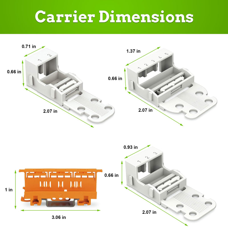 WAGO 221 Series 19pc Mounting Carrier Assortment Pack | DIN-35 / Panel Mount/Screw Mount | Terminal Blocks | Includes (5X 221-502), (5X 221-503), (5X 221-505), (4X 221-500) | WAGO 221 Carrier