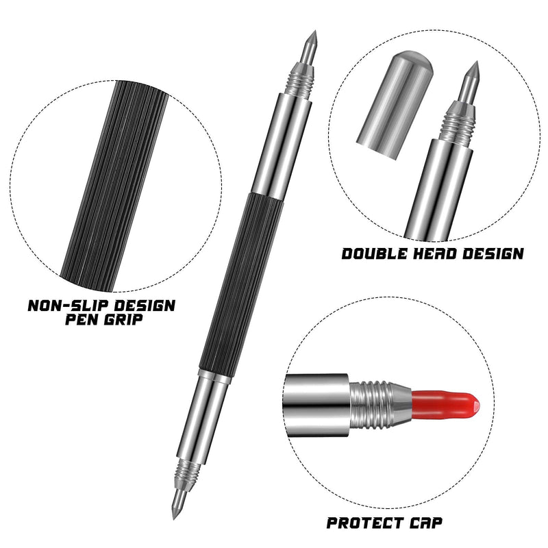 Zonon 8 Pieces Double Head Tungsten Caride Tip Scriber Engraving Pen Tip Scriber Metal Etching Engraving Pen for Glass Metal Ceramics Tile Stone Aluminum Alloy Wood