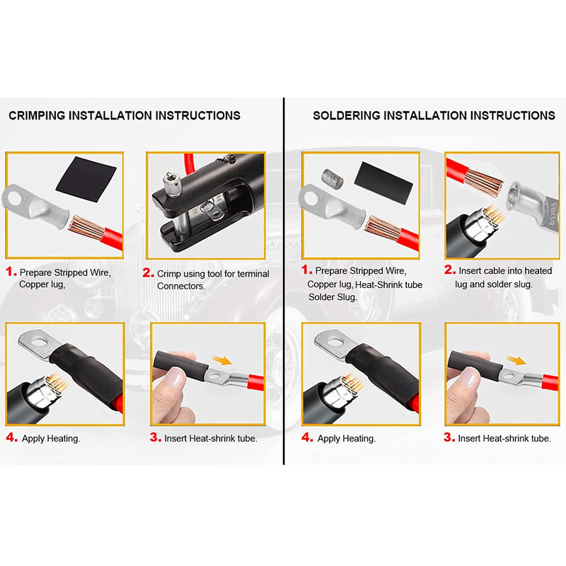 TKDMR 10pcs 6 Awg-1/4" Ring Marine Grade Copper Wire Lugs,with 3:1 Heat Shrink Tubing,UL Battery Cable Ends,Heavy Duty Cable Lugs,Tinned Copper Eyelets,Tubular Ring Terminals 6 Awg - 1/4" (M6) Ring 10