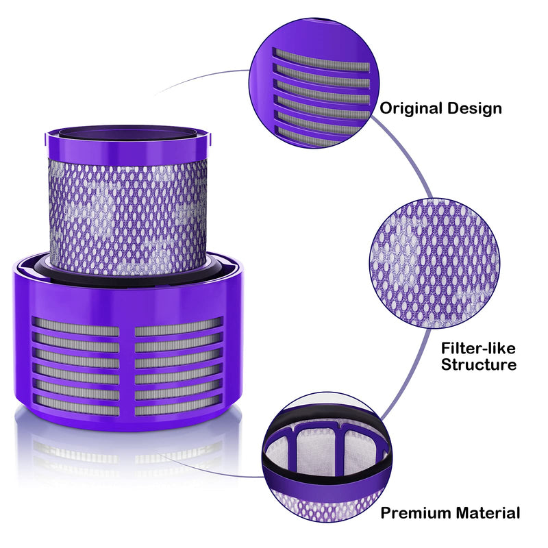 Leadaybetter Vacuum Filter Replacements for Dyson V10 Cyclone Series, V10 Animal, V10 Absolute, V10 Total Clean, SV12, Part No. 969082-01 (2 Pack Filters and 1 Clean Brush) V10-2PC