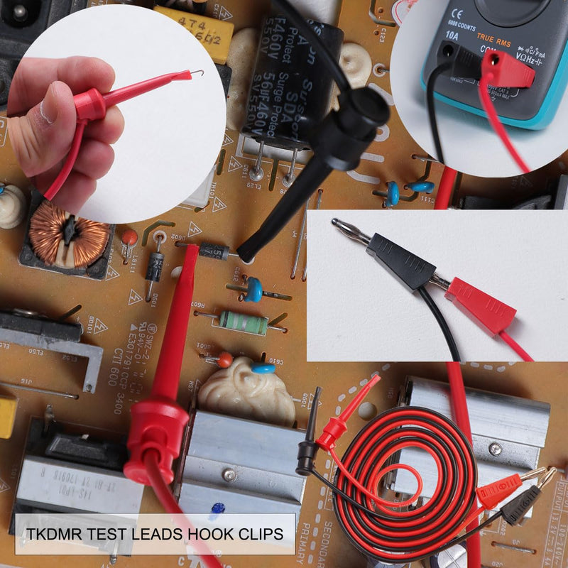 TKDMR 19Pcs Electrical Multimeter Test Leads Set with Alligator Clips Test Hook Test Probes Lead Professional,5 Colors Jumper Wires Kit 1000V 10A CAT.II TKDTL2908