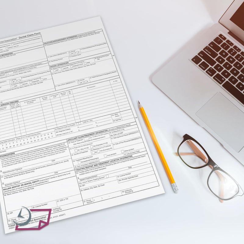 ADA Dental Claim Insurance Claim Forms, 8-1/2" X 11" Letter Size for Laser or Ink Jet Printers (Pack of 100 Sheets) Pack of 100 Sheets