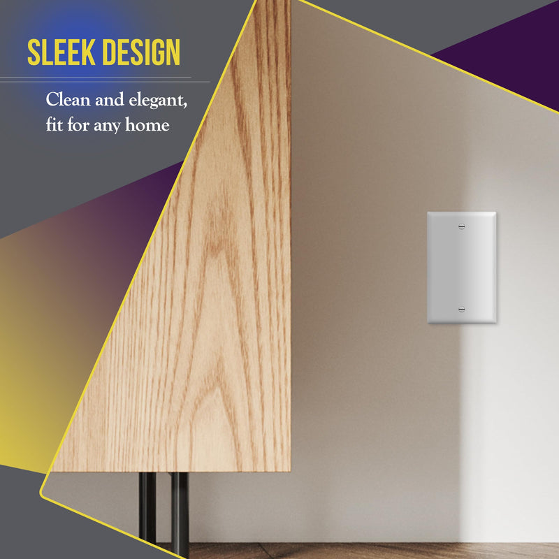 ENERLITES Blank Cover Wall Plate, Gloss Finish, Standard Size 1-Gang 4.50" x 2.76", Polycarbonate Thermoplastic, 8801-W, White Screw