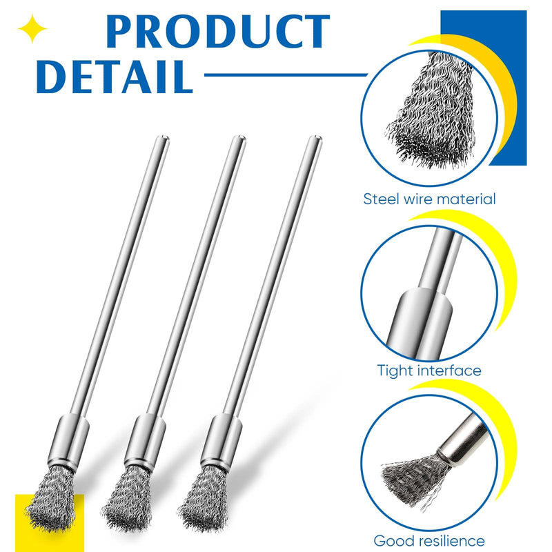 Lounsweer 10 Pcs Wire Brush Extended Cleaning End Brushes Pen Wire Brush 3 mm Mandrel Rust Paint Removal Bits Polishing Rotary Tool Accessories, 6 mm End Brush (Stainless Steel) Stainless Steel