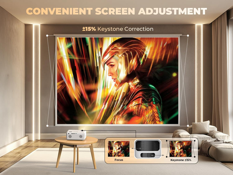 Generic Mini Projector with WiFi and Bluetooth, 450 ANSI 1080P FHD Home Movie Projector, Portable Outdoor Projector Compatible with 250" Display + Zoom, White