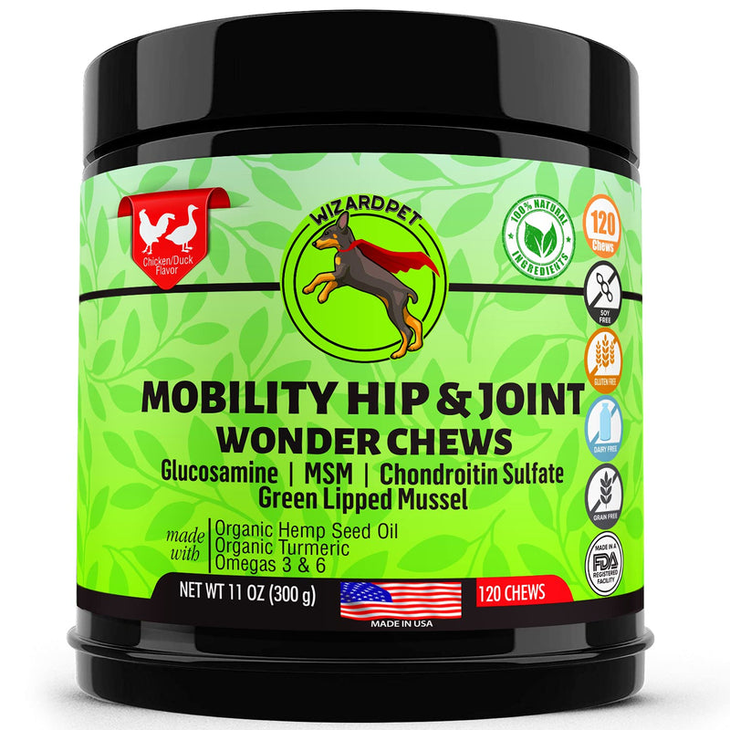 Advanced Hemp Hip and Joint Supplement for Dogs Hemp Oil Glucosamine Chondroitin for Dog Omegas Turmeric MSM Green Lipped Mussel Made in USA Treats Support Mobility 120 Chews