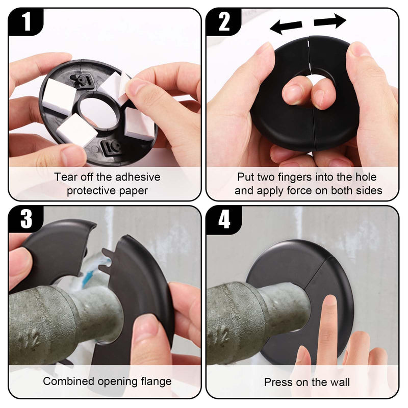 2pcs Wall Split Flange, 29mm Buckle Design Pipe Cover Self-Adhesive Round Plumbing Cover Plates ABS Faucet Escutcheon for Toilet Kitchen (Black)