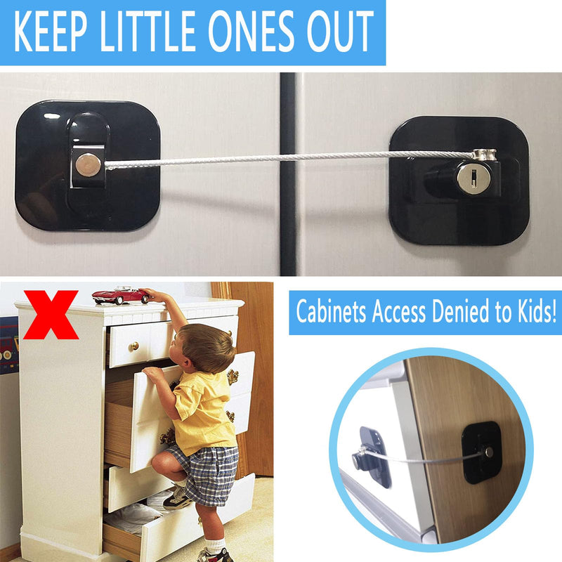 YEYA Upgraded Refrigerator Locks 4 Pack, Baby Proof Cabinet Locks with Keys, Safety Cabinets Door for Toddler Black 4 Pack 4 Count