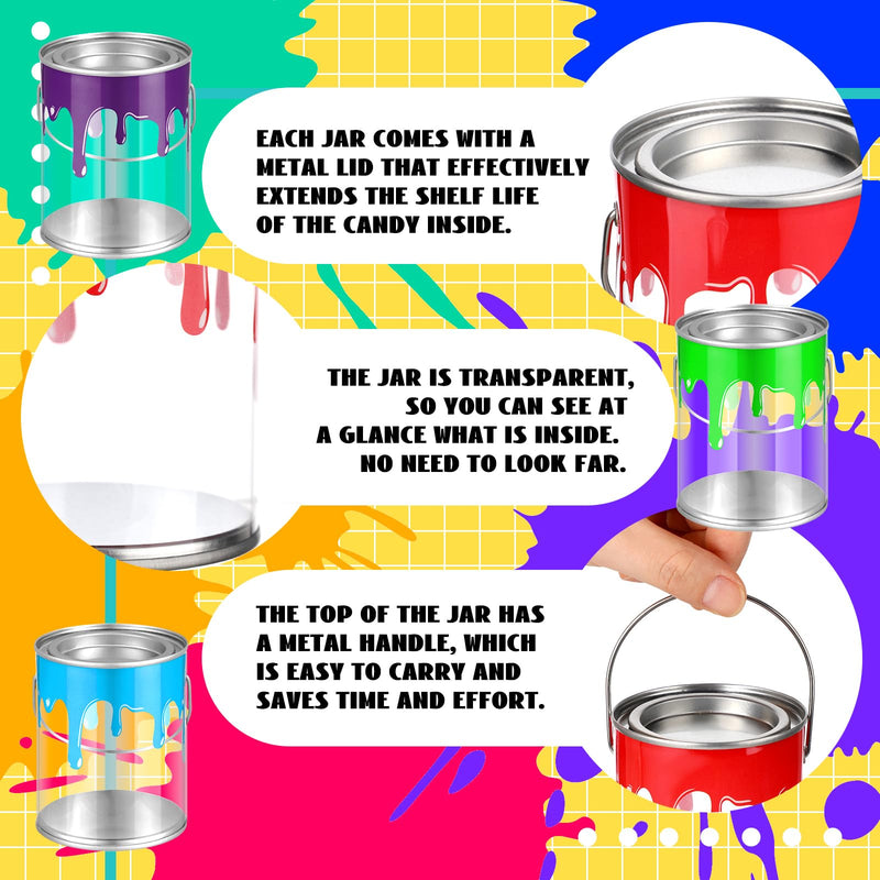 Reallnaive 24 Pcs Art Paint Party Favors Clear Empty Paint Cans Bulk with Lids Mini Size Transparent Plastic Buckets Mini Containers for Party Supplies Treats Candy Crafts DIY Decor, 2.76 x 3.54 Inch