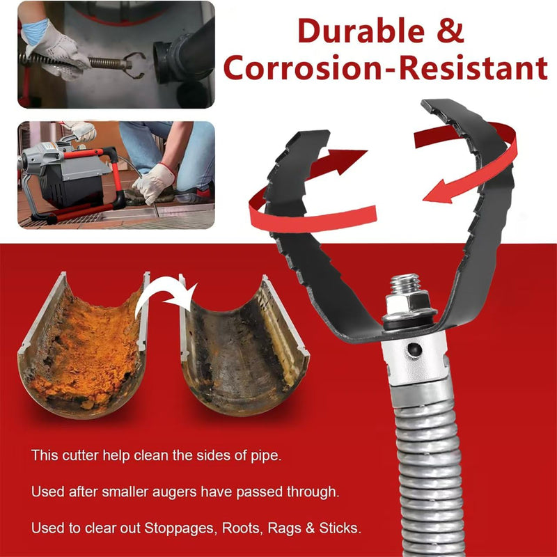 Drain Auger Attachment Set for 4"-8"Pipe Cleaning 1-3/16"(30MM) 3-Pack Spiral Cutter,Grease Cutter and Pin Key Compatible Drain cleaning Machine 1-1/4”,6/5” and 1-1/2”Cable