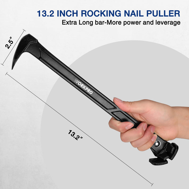 WORKPRO 13" Nail Puller, Cats Paw Pry Bar, Nail Remover Tool with Cats Paw and Rocking Nail Puller, Crowbar for Home Remodeling, Professional Carpentry, Woodworking Projects
