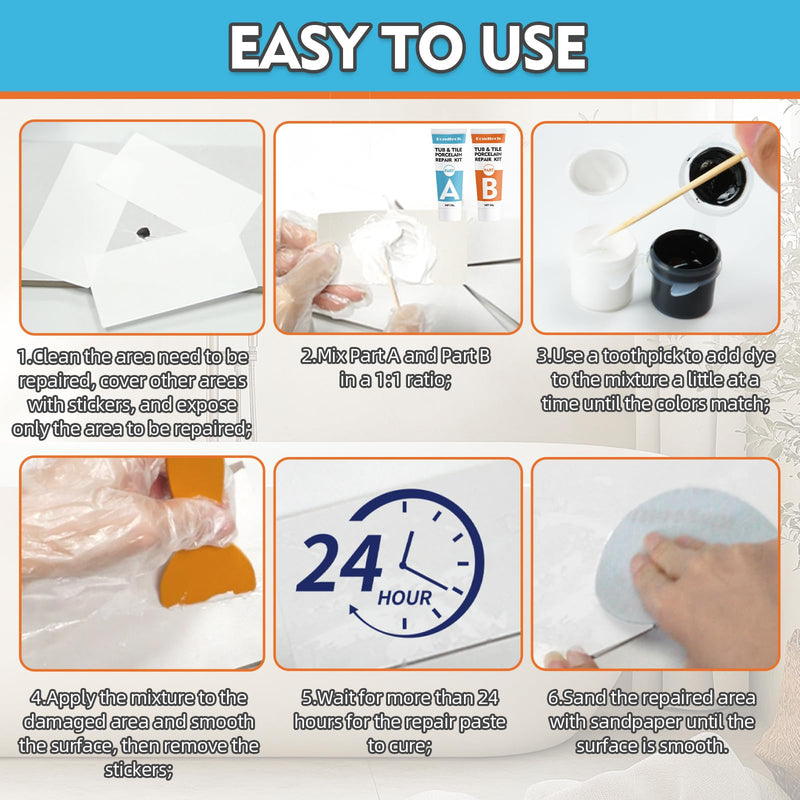 Bondtech Porcelain Repair Kit, White Bathtub & Tile Repair Kit, for Tub, Enamel, Fiberglass, Acrylic, Porcelain, Ceramic, Marble, Granite, Chips, Dents, Cracks, Hole (100) 100