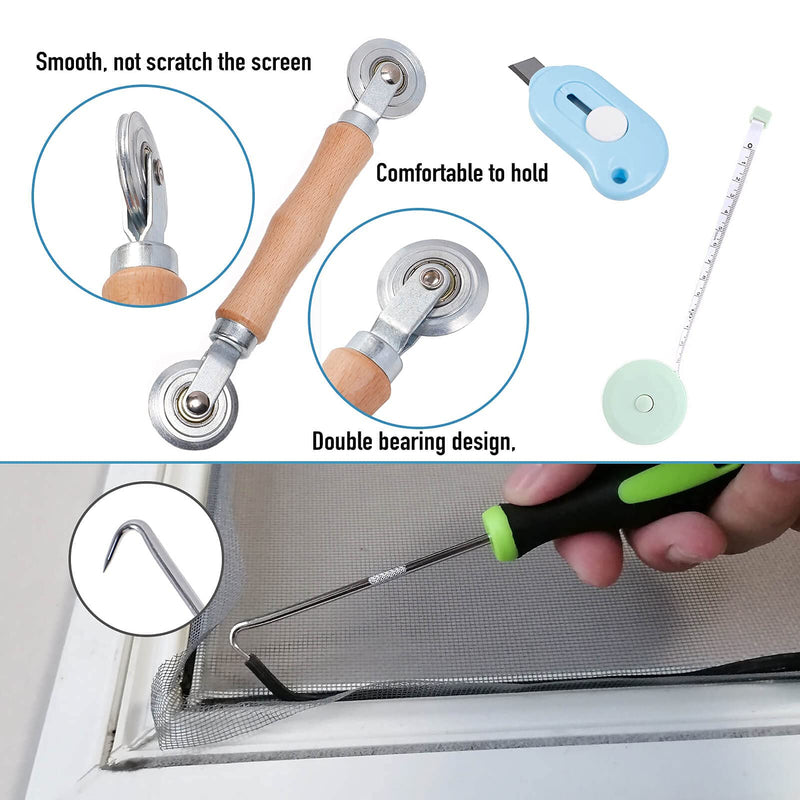 Windows Screen and Screen Door Repair Kit, 48"x118" Charcoal Fiberglass Mesh with Rolling Tool/Hook/Ruler/Cutter/Spline - Window Screen & Sliding Screen Door Replacement for Windows, TOOLTRIZ 48" x 118" Black