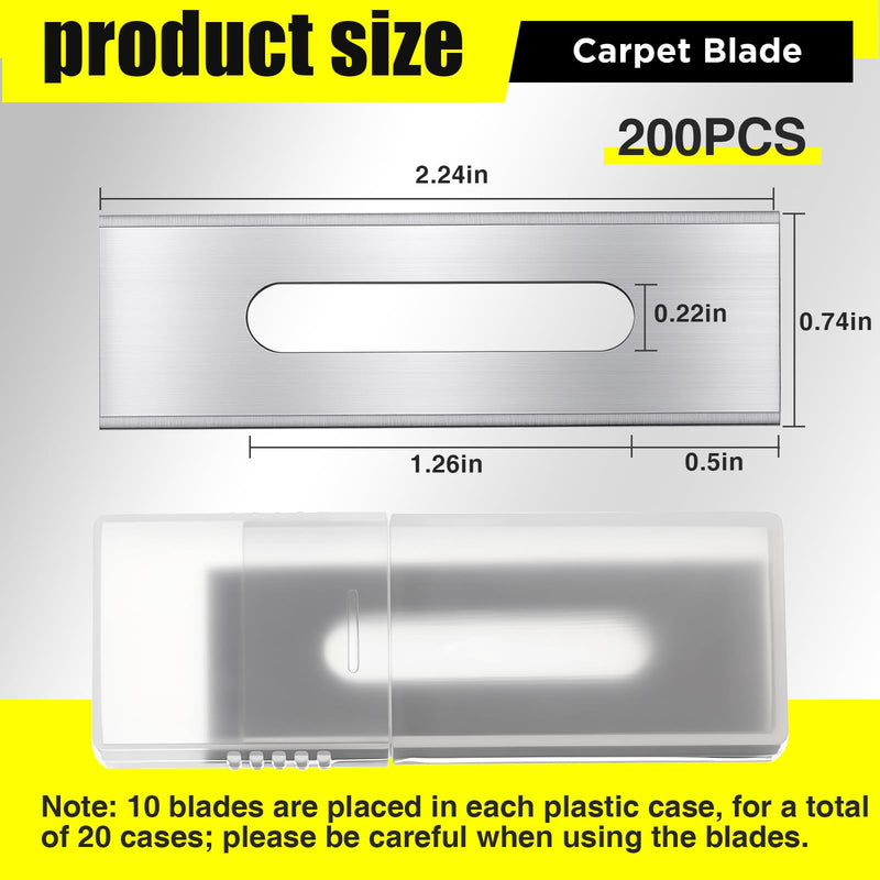 Hicarer 200 Pack Square End Carpet Blades Bulk, Sk5, 0.02" Thick, Silver