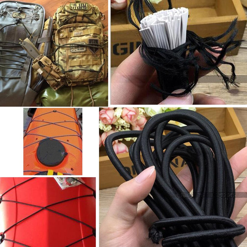 1/8" x 25' Bungee Shock Cord - Elastic Nylon Cords Kayak Stretch String Rope & Tie Down Trailer Strap, Marine Grade 1/8" x 25' Black