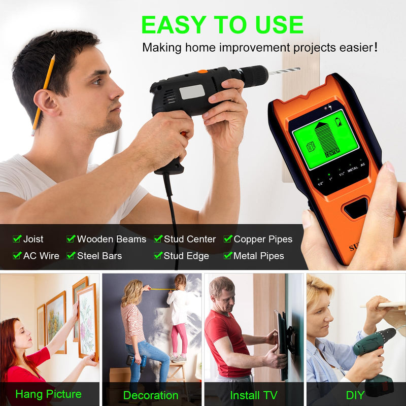 Stud Finder Wall Scanner - 5 in 1 Electronic Stud Detector with Upgraded Smart Sensor, Audio Alarm and HD LCD Display for the Center and Edge of Wood, AC Wire, Metal and Studs Detection(Gamboge) Gamboge