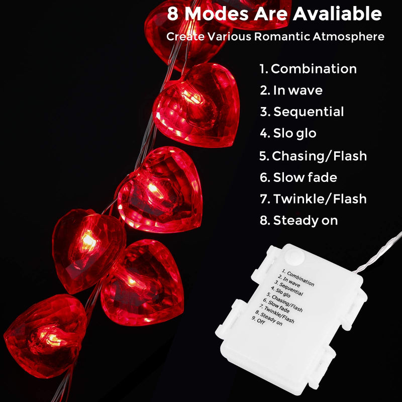 Luditek Valentines Day Decor 50 LED Diamond Cut Red Heart Twinkle Fairy String Lights for Weddings Dating Valentines Day Garland Indoor Outdoor Home Decorations, 8 Lighting Modes with Timer 1