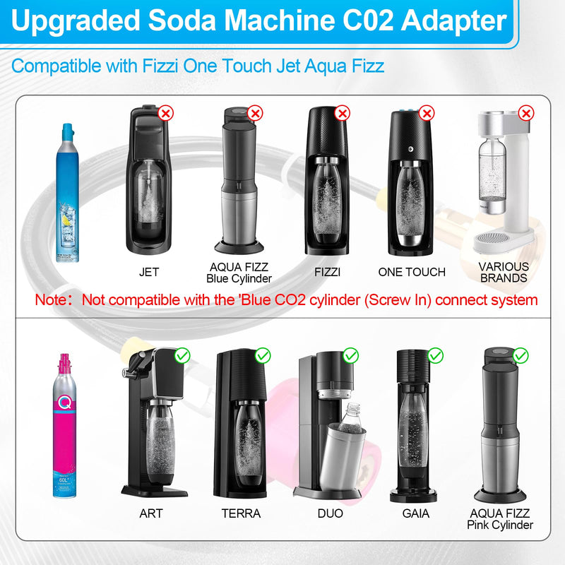 Soda Machine Adapter with Quick Connector Hose, Soda CO2 Stream Cylinder CGA320 Threaded Refill Fit for Soda Terra/Art/Gaia/Duo/Aqua Fizz Pink Carbonators Series Machine,Soda Maker Accessories(60inch) Pink adapter