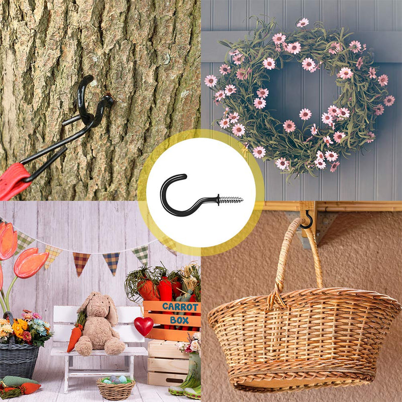 30 Pack Ceiling Hooks, 2 Inch Vinyl Coated Screw-in Hooks Hanging Plants & Flower Baskets, Multi-Function Wall Hooks Garage Hooks Cup Hooks for Indoors Outdoors - Black