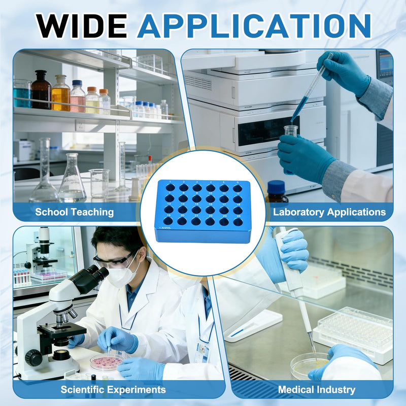 PATIKIL 24 Wells Microcentrifuge Tube Rack Cooler, Tray Tissue Culture Plate, Aluminum Cooling Block for 1.5/2ml PCR Test Tube, Lab Equipment, Light Blue