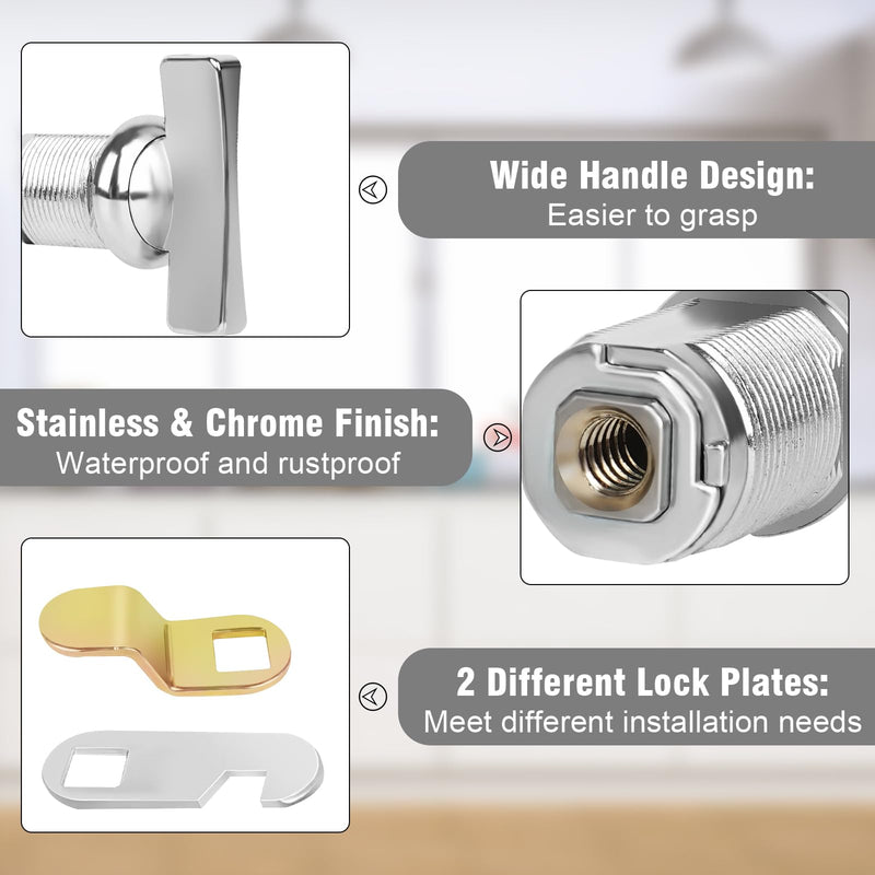 Cam Lock Thumb Operated Cabinet Locks, 7/8" Cylinder Fits on 9/16'' Max Panel Thickness Non-Locking Compartment Lock for RV Storage, Camper, Vehicles, Files Drawers (7/8 Inch 6Pcs) 7/8 Inch 6Pcs
