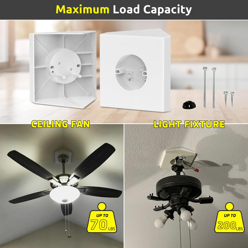 Fan Mounting Box, Ceiling Fan Mounting Bracket, Ceiling Fan Mounting Box, Ceiling Fan Mounting Kit, Fan Mounting Bracket, Fits cathedral Ceiling Angles of 80° or Up, White,1-Pack 1