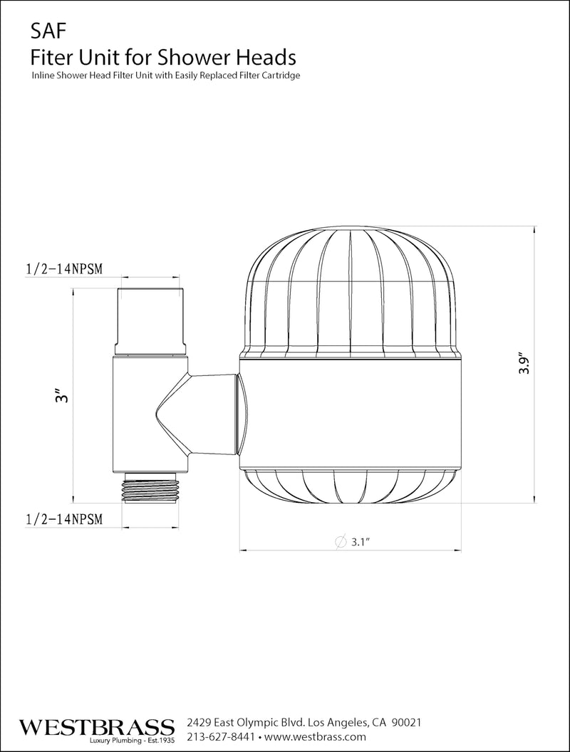 Westbrass SAF-07 In-Line Shower Head Filter Attachment For Shower Arm, Satin Nickel 1 Pack