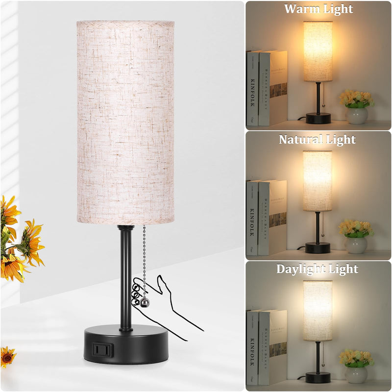 Dott Arts 15" Table Lamp for Bedroom, 3-Color Bedside Lamps with Pull Chain, Bedroom Table Lamps for Nightstand,AC Outlet Small Lamp for Living Room, Bulb Included 15 in Black