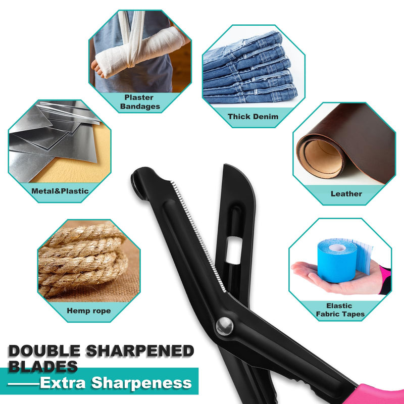 Rechargeable Pen light & Medical Scissors for Nurse -7.5"Trauma Shears Warm/white Penlight with Pupil Gauge,with 4 Pen Set for Nurse,Nursing Student, Doctor #Pink Bandage Scissors +Silver Pen Light Pink Bandage Scissors +Silver Pen Light