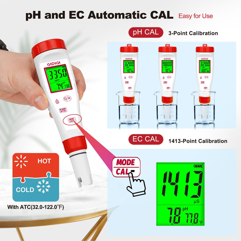 pH Tester,Digital pH Meter for Water,New Version TDS Meter for Drinking Water with Backlit Simultaneously Display 4 in 1 TDS pH EC Meter for Water Hydroponic Nutrient Solution,Pool,Home Use 4 in 1 pH Meter