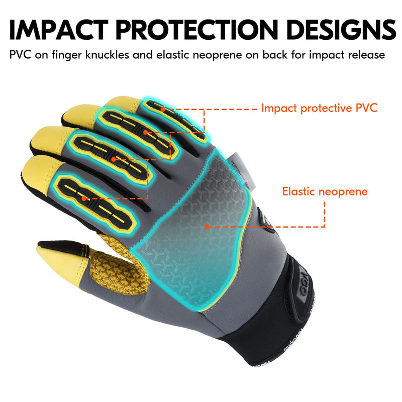 Vgo... Winter Work Gloves for Men, Cold Weather Waterproof Safety Work Gloves,Freezer Gloves,Cow Leather,Touchscreen(1 Pair,M,Gray,CA7724FW) 1 Medium