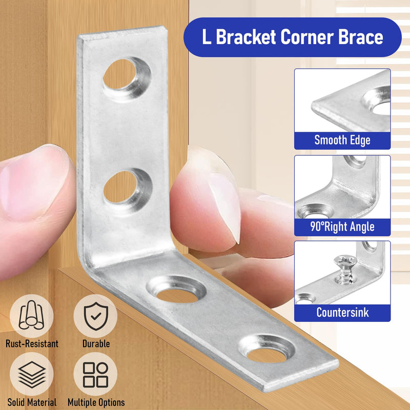 40 Pack L Bracket Corner Braces, Small Metal L Brackets for Wood, 1.5 inch Steel Joist Right Angle Brackets for Wood Shelves Chair Drawer Cabinet with Screws, Zinc Plated HOME MASTER HARDWARE 1-1/2 inch Zinc-40Pack 40