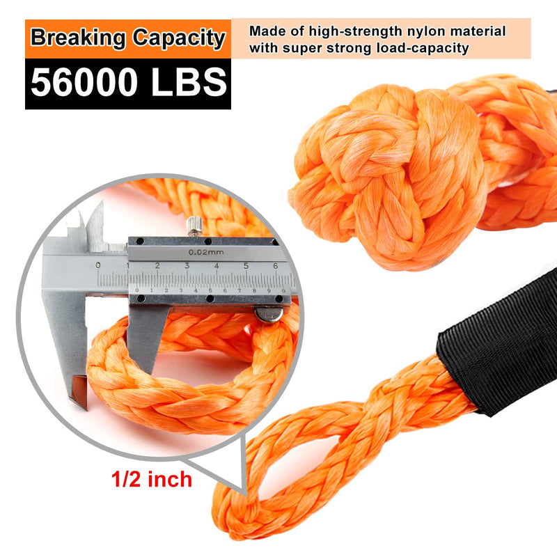 Soft Shackle Synthetic Road Recovery Rope 1/2' X 23 Inch 56000LBS Breaking Strength Tow Shackles for Sailing SUV Off Road Towing ATV Recovery 2 Pack