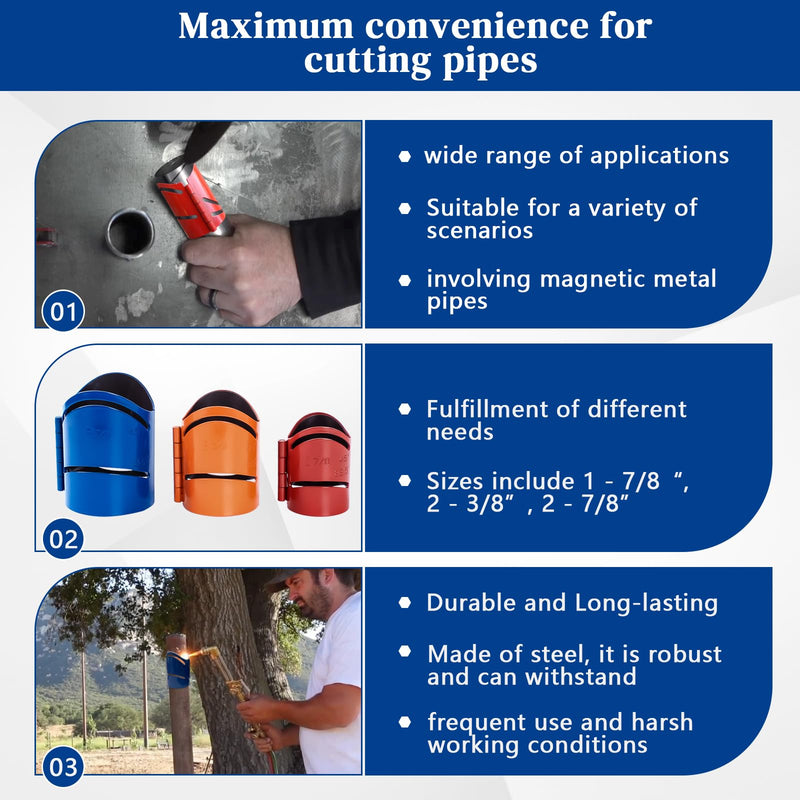 3 Piece Metal Cutting Guide Kit,Pipe Saddle Template Sizes Include: 1-7/8", 2-3/8", 2-7/8" Pipe Cutting Guide Set Cuts at 45°, 90°, 22.5° and Saddle Cut,Steel