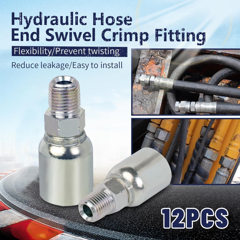 AKM 12 PCS 1/4" Hose x 1/4" NPTF Male Pipe Hydraulic Hose Crimp Fitting Ends 1/4" Hose x 1/4" NPTF 12PCS