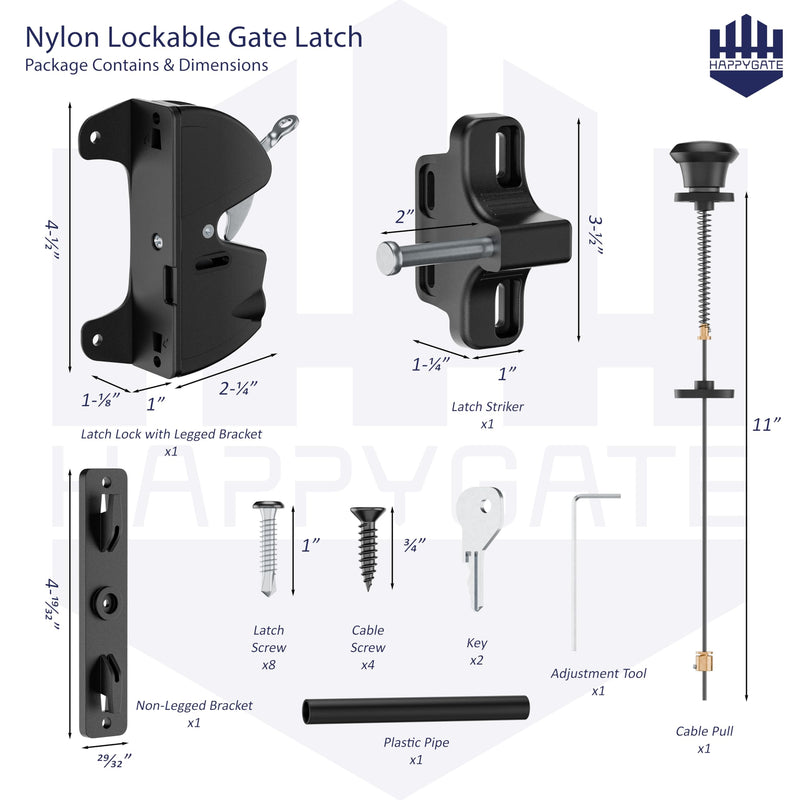 Key Lockable Two Sided Gate Latch, Outdoor Fence Gate Lock Double Sided Gate Latch, 2 Way Gate Latch Lock with Spring Loaded Pull Cable, Fence Locks for Outdoor Gates Metal, Wood Fence