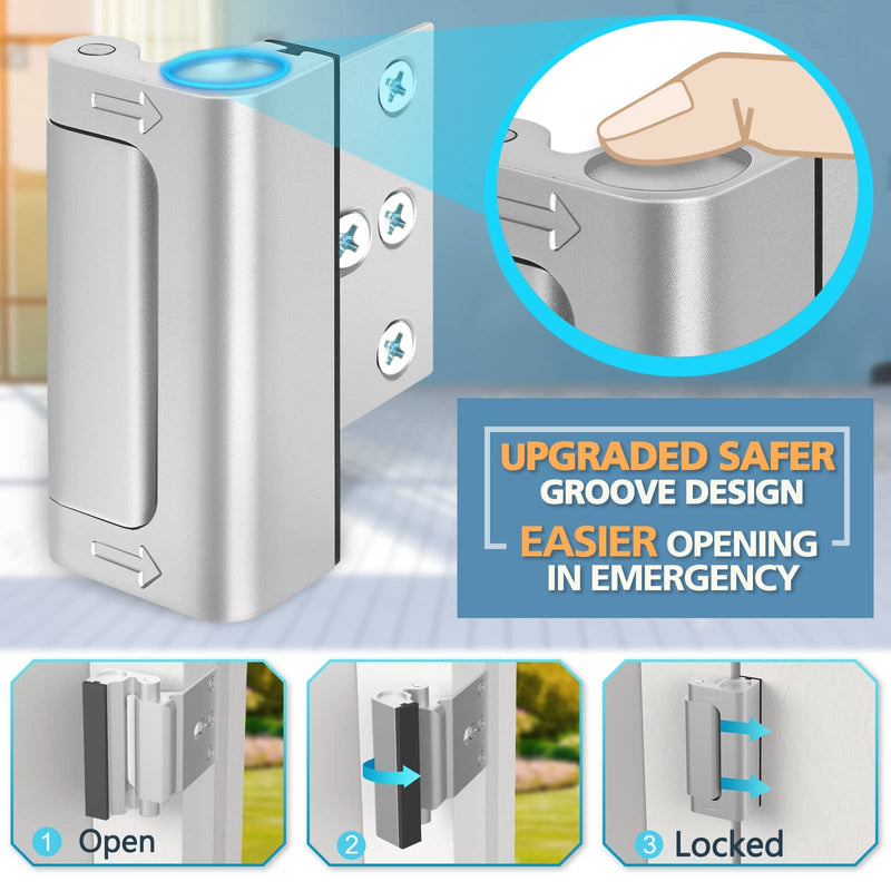 Home Security Door Lock 3 Pack Metal Door Reinforcement Lock for Kids Safety Top Front Door Child Proof Safety Lock Defend High Security Door Locks Latch Withstand 800lbs for Inside Swing Door Chain Sliver