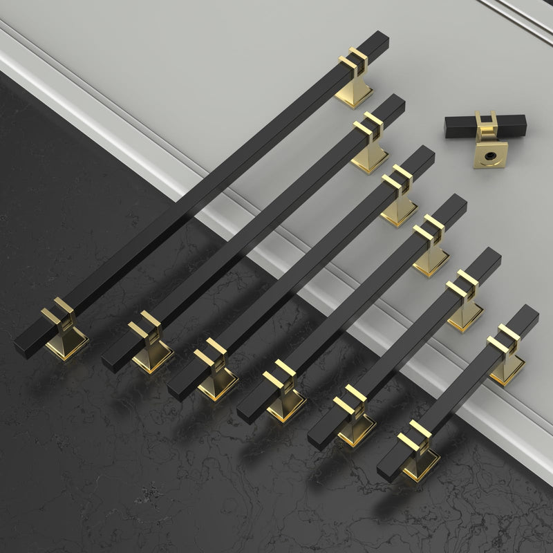 10 Pack 2 Inch(50mm) Cabinet Knobs Black and Gold Kitchen Cabinet Knobs Black Matte Cabinet Hardware for Cupboard Square Black Kitchen Knobs for Cabinets and Drawers 10 Pack Black & Gold
