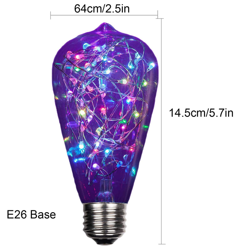 3W ST64 Fairy Light Filaments Bulbs E26 Edison Night Lights RGB Light Copper Wire Starry Lights for Pendant Light Fixtures Bedroom Living Room Christmas Wedding Clear Plastic,6 Pack