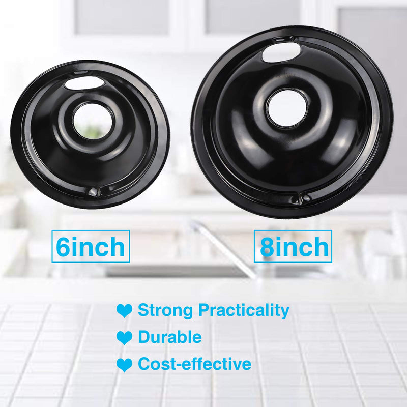 Black Porcelain Burner Drip Pans (2) 6”(2) 8” WB31M19 WB31M20 Set Replacement by APPLIANCEMATES Compatible for GE Hotpoint Electric Range Stove Burner
