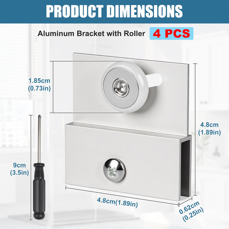 4 Pcs Shower Door Rollers,M 6054 Sliding Glass Door Rollers – Frameless Shower Doors Top Bracket Roller Assembly with 3/4” Shower Door Wheels, Ball Bearings, Chrome Aluminum for Sliding Glass Door 4PCS