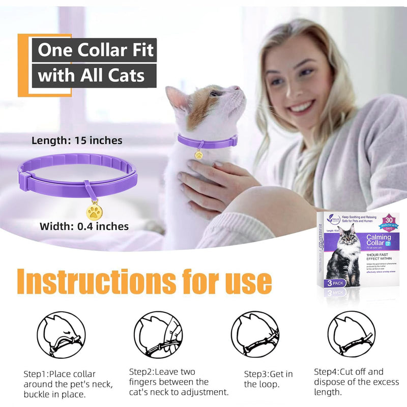 6 Pcs Calming Collar for Cats Adjustable Pheromones Relaxing 180-day Lasting Effect Cat Calming Collar with 2 Gold Pendant for Reduces Stress Anxiety, up to 15 Inches(Purple, Black)